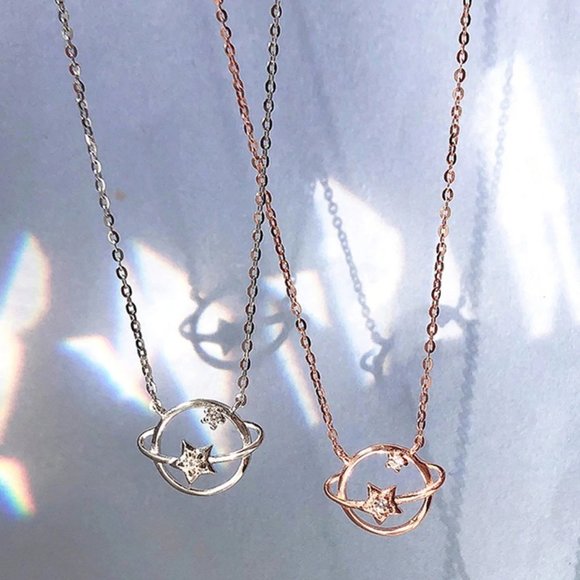 Jewelry - Rose Gold/Sterling Silver Diamond Planet Necklace